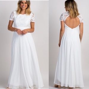 Pinkblush Crochet Lace Cutout Maternity Maxi Dress